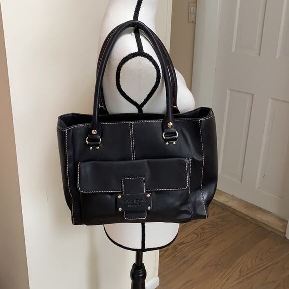 Kate Spade Front Pocket Black Leather Quinn Tote with Dust Bag - Picture 1 of 10